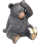AMAJY Figurine in Whimsical Sitting Black Bear and Butterfly Design Statue Figurine for Cabin Lod...