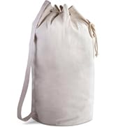 Handy Laundry Canvas Duffel Bag - Drawstring, Leather Closure, Shoulder Strap.