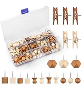 114Pcs Decorative Push Pins in 7 Types and 2 Colors Wooden Push Pins Cute Thumb Tacks Clips for C...