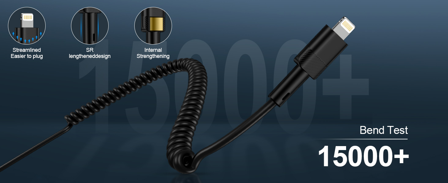 coiled lightning cable coiled iphone 14 pro max charger cord retractable iphone charger car fast