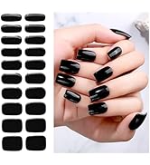 Semi Cured Gel Nail Strips Black 20 PCS Gel Nail Stickers Required UV Nail Lamps Light Gel Nail W...