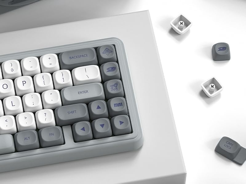 PBT Keyboard keycaps Japanese Style, White/Grey MOA Keycap Set,Retro Custom Replacement Key caps