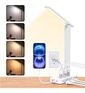 Desk Lamp with Power Strip, Eye Protection Table Lamp with 6 Outlets 4 USB Ports(2 USBC) 4 Color ...