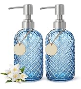 2 Pack Gem-Patterned Glass Soap Dispenser with Rust Proof Stainless Steel Pump-13 oz Liquid Hand ...