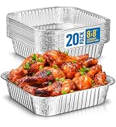 8x8 Disposable Aluminum Pans - 20 Pack Foil Pans For Cooking, Baking Cakes, Roasting &amp; Homemade B...