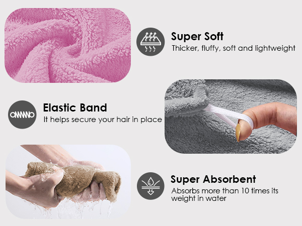 TENSTARS 5 Pack Thicken Microfiber Hair Towel Wrap for Women