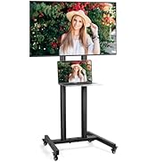 Mobile TV Stand with Wheels for 32-60 inch Screens Dual-Pole H-Shaped Base Portable Rolling TV Ca...