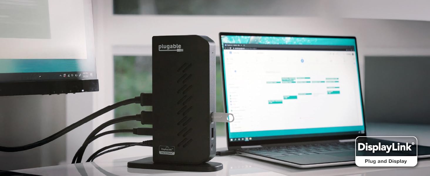 A USB docking station expands ports making it easy to connect multiple devices