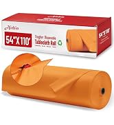 Plastic Table Cloth, 110 Ft X 54 in Disposable Tablecloth Orange Tablecloth Premium PEVA Plastic ...