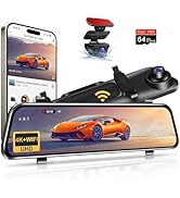 12" 4K Rear View Mirror Camera WiFi Mirror Dash Cam Front and Rear with 64GB Card Super Night Vis...
