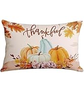 Bayson Fall Throw Pillow Cover Autumn Thansgiving Orange Pumpkins Farmhouse Decor Rectangle Linen...