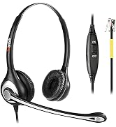Telephone Headset with Microphone Noise Cancelling, RJ9 Phone Headset Compatible with Volume Adju...