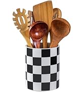 YOSCO Kitchen Utensil Holder, 6.3 Inch Checkered Ceramic Cooking Utensil Holder Modern Utensil Cr...