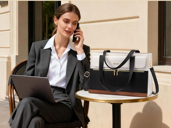 Professional work tote bag fits laptop and office essentials, perfect for business and commuting