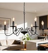 Phaosio Rustic Farmhouse Candle Chandelier for Dining Room, 6-Light Rustic Black Iron Light Fixtu...