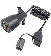 CARROFIX RV Blade 7 Way Round to 4 Way Flat Coiled Wiring Cable Trailer Connector Adapter