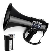 MyMealivos 50W Megaphone with Siren Bullhorn Speaker with Detachable Microphone, Portable Lightwe...