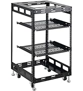 15U Open Frame Rack for Server &amp; AV Devices 4 Post Wall Mountable Network Rack with 4X Casters, 2...