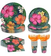 120 Pcs Tropical Hawaiian Aloha Party Supplies, 9 Inch &amp; 7 Inch luau Party Paper Plates with Part...