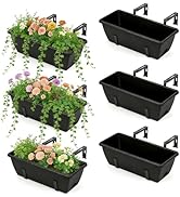 YAHKBTEN 6 Pack Deck Railing Planter Boxes Black Window Boxes Planter Boxes with Adjustable Brack...