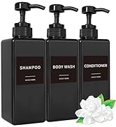 Shampoo and Conditioner Dispenser, Refillable Plastic Shampoo Pump Bottles with Waterproof Labels...