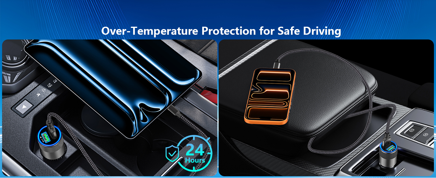 MFi Certified 2Pack 4.8A USB Car Power Cigarette Lighter Type-C Car Charger USB-C Carplay Charger