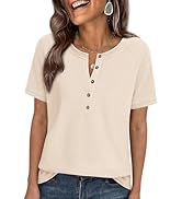 PRETTYGARDEN Waffle Knit Tops for Women Short Sleeve Henley Shirts 2026 Summer Blouses Dressy Cas...