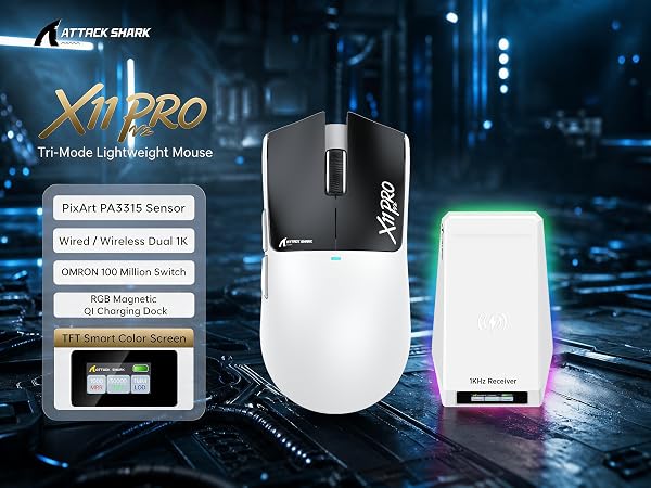 ATTACK SHARK X11 PRO V2 wireless gaming mouse with magnetic charging dock