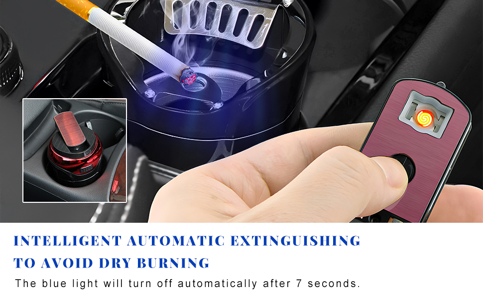 Equipped with a cigarette lighter, this portable ashtray can help you light cigarettes quickly