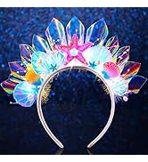 DRESBE Light Up Starfish Headband LED Shell Headbands Glow Party Crown Hair Accessories for Women