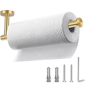 Brushed Gold Paper Towel Holder,Under Kitchen Cabinet Towel Paper Rack,Wall Mounted Round SUS304 ...