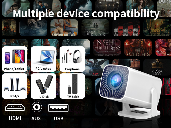 Smart projector with native 1080P resolution and WiFi Bluetooth connectivity