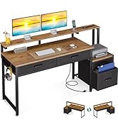 AODK Computer Desk with 4 Drawers, 48 Inch Office Desk with Power Outlet, Home Office Desk with P...