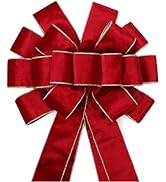 LaRibbons Large Christmas Tree Topper Bow,13 x 43 Inch Double Faced Velvet Red and Gold Tree Ribb...