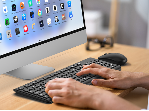 Wireless Keyboard and Mouse Combo, Full Size Silent Ergonomic Keyboard Mouse, Long Battery Life