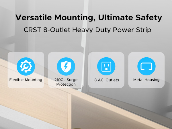 8 outlet heavy duty power strip surge protector under desk mount