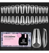 Beetles Gel Nail Tips Medium Coffin 576PCS Etch X Nail Tips, 12 Sizes Pre Shaped Half Matte Press...