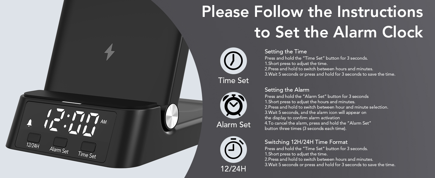 Alarm Clock Wireless Charger compatible for samsung