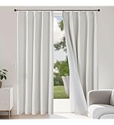Joydeco Pinch Pleated Curtains Blackout, Linen Curtains 96 Inches Long, Thermal Insulated 100% Bl...