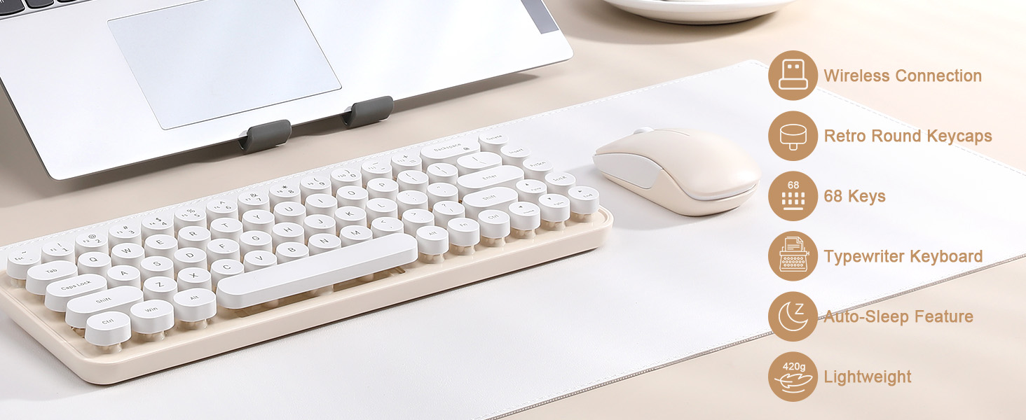 i68 Wireless Typewriter Keyboard and Mouse Combo