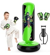 QPAU Punching Bag for Kids, 66 Inch Stable Inflatable Boxing Bag with Boxing Gloves, Stand Kids P...