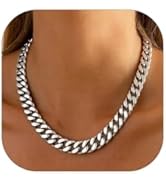 ChainsHouse Chunky Cuban Link Chain Necklace for Women, Stainless Steel Gold Chain Necklace, 5/12...