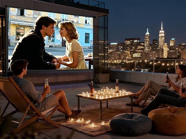 Outdoor Projector Screen with Stand 120 inch for Home Theater and Backyard Movie Night