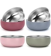 ShineMe 4 pack Baby Bowls, 5 Inches Wide Stainless Steel Bowls for Kids with Removable Colorful S...