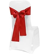 Obstal 50 PCS Red Satin Chair Sashes Bows for Wedding Reception- Universal Chair Cover Back Tie S...
