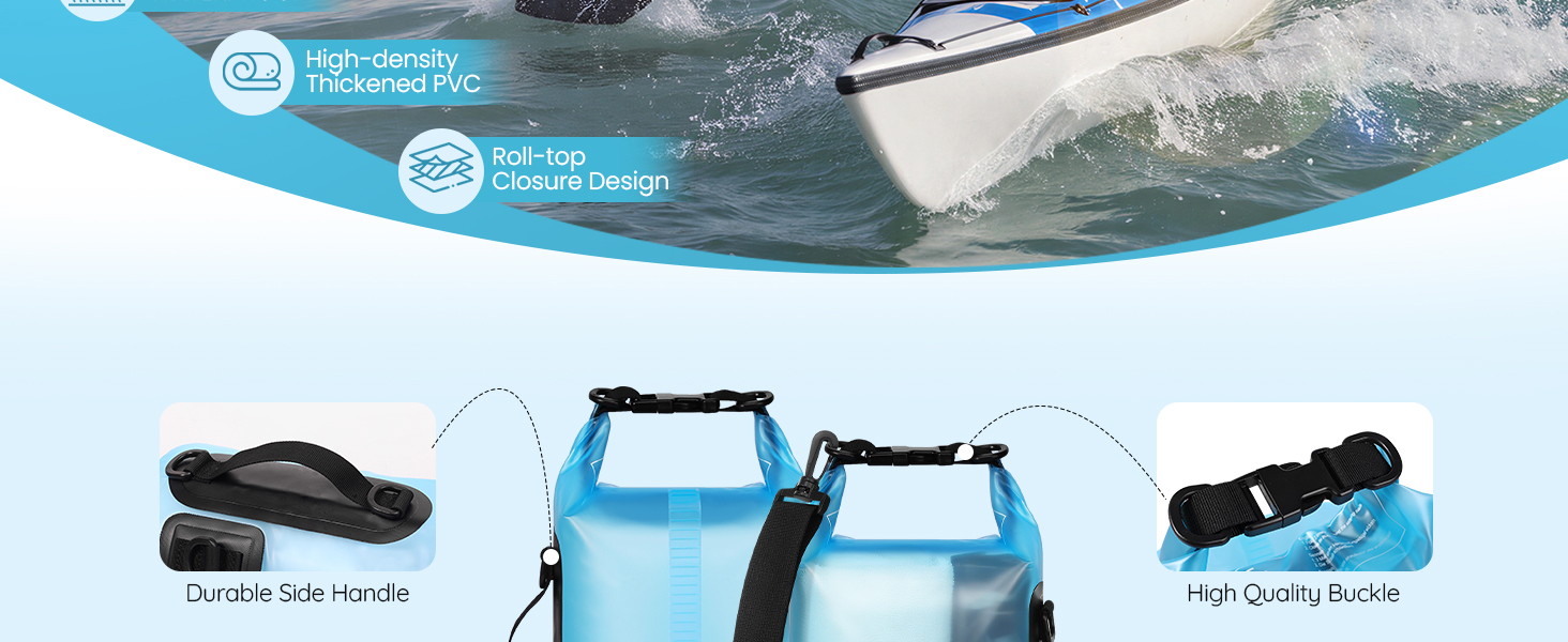 TILYMOL dry bag is made of transparent material to help locate the things you need quickly