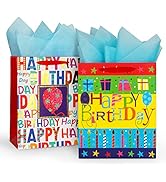 2-Pack 12.6" Large Happy Birthday Gift Bags for Birthday Party with Tissue Paper