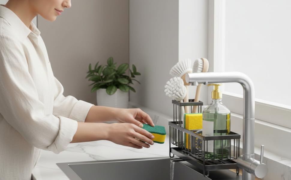 Kitchen Sink Caddy Organizer, Sponge Holder – Affordable basic model with rustproof steel storage.