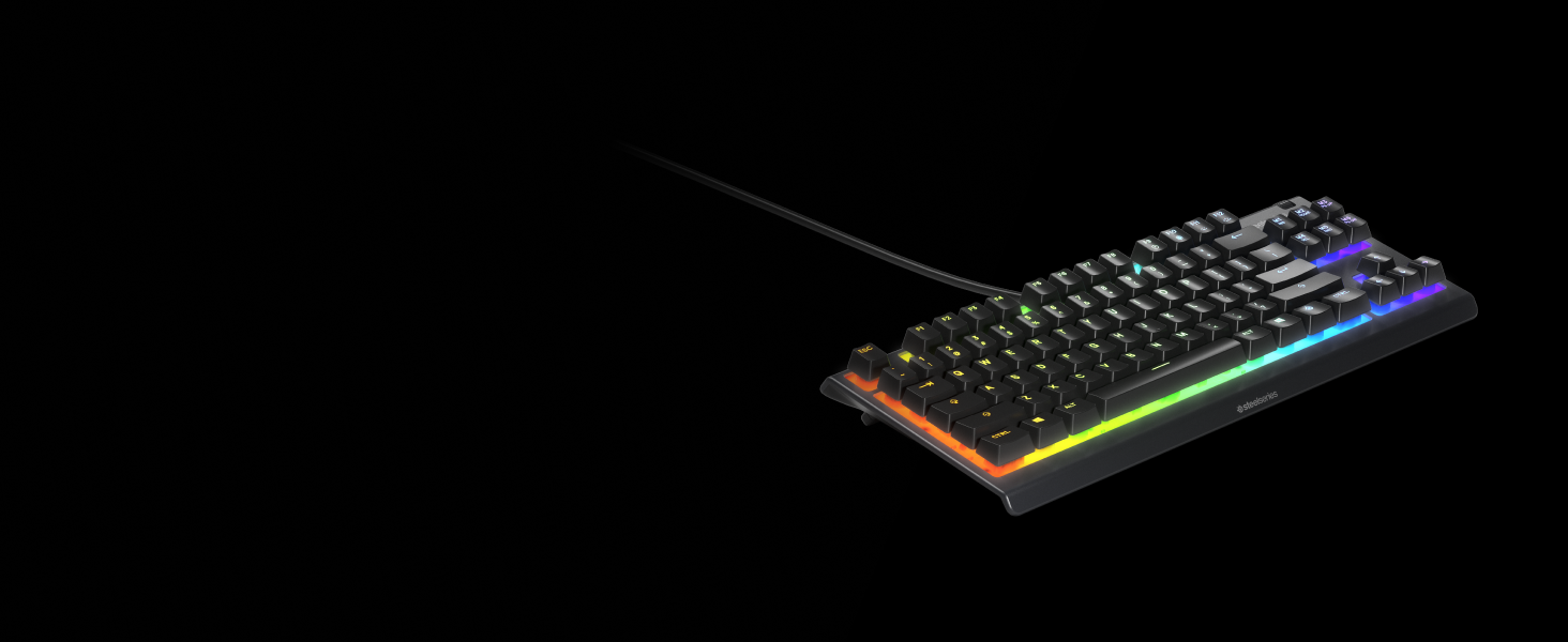 - Apex 3 underside displaying three channel options for the cable to exit the keyboard