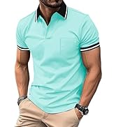 ZITY Mens Polo Shirts Casual Short Sleeve Athletic T-Shirts Classic Contrast Collar Shirt with Po...